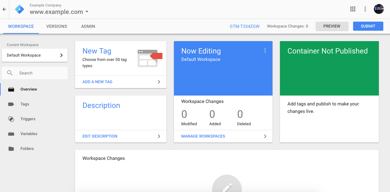 Google Tag Manager account screen