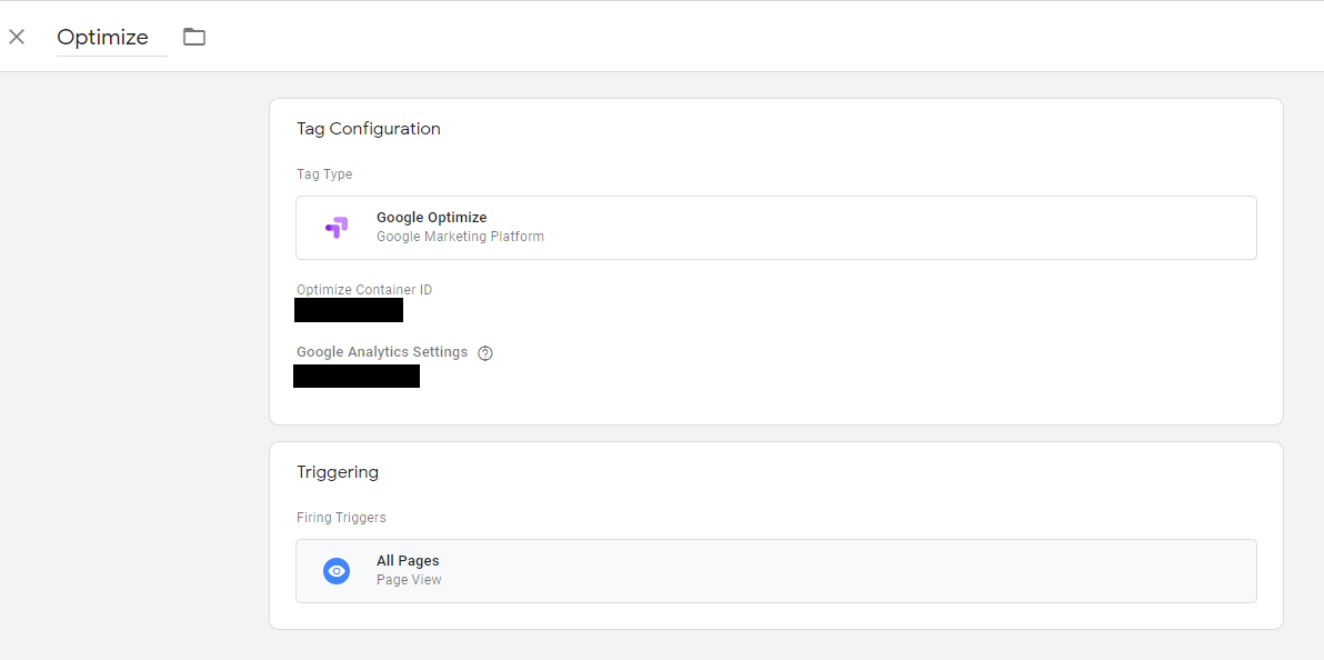 How to perform A/B testing on your website using Google Optimize & Google Analytics Showing Google Optimize installed inside Google Tag Manager