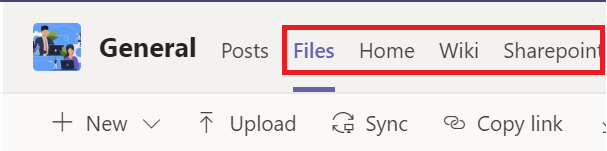 Microsoft Teams showing SharePoint options