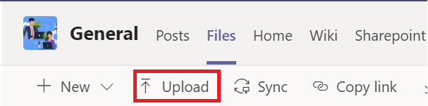Microsoft Teams showing upload button